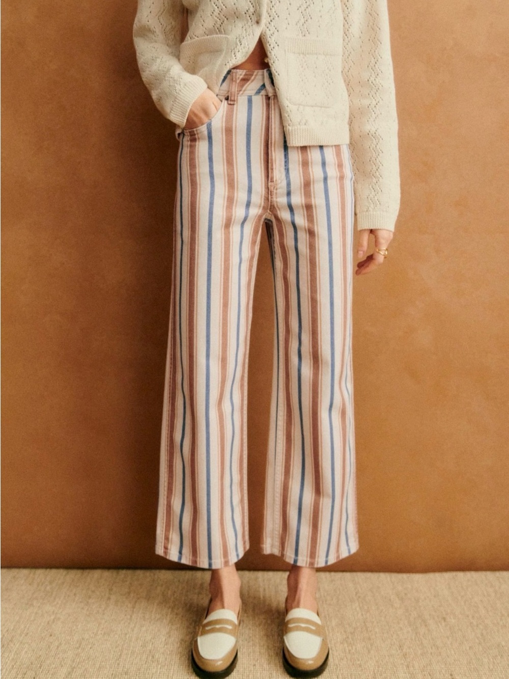 Sezane Le Crop Camel Ochre Blue Size 38